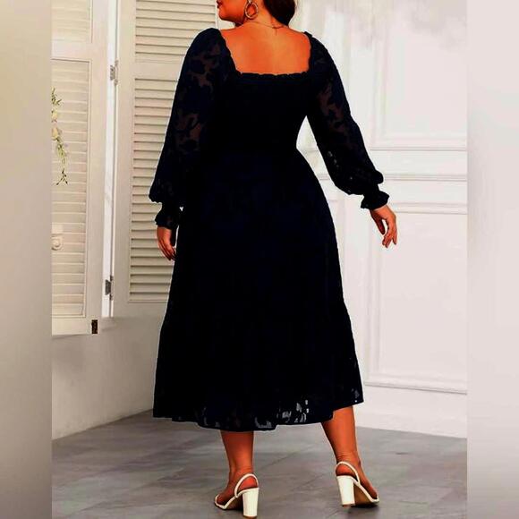 NWT BZB Puff Long Sleee Flowy A Line Babydoll Dress, M - Picture 1 of 4
